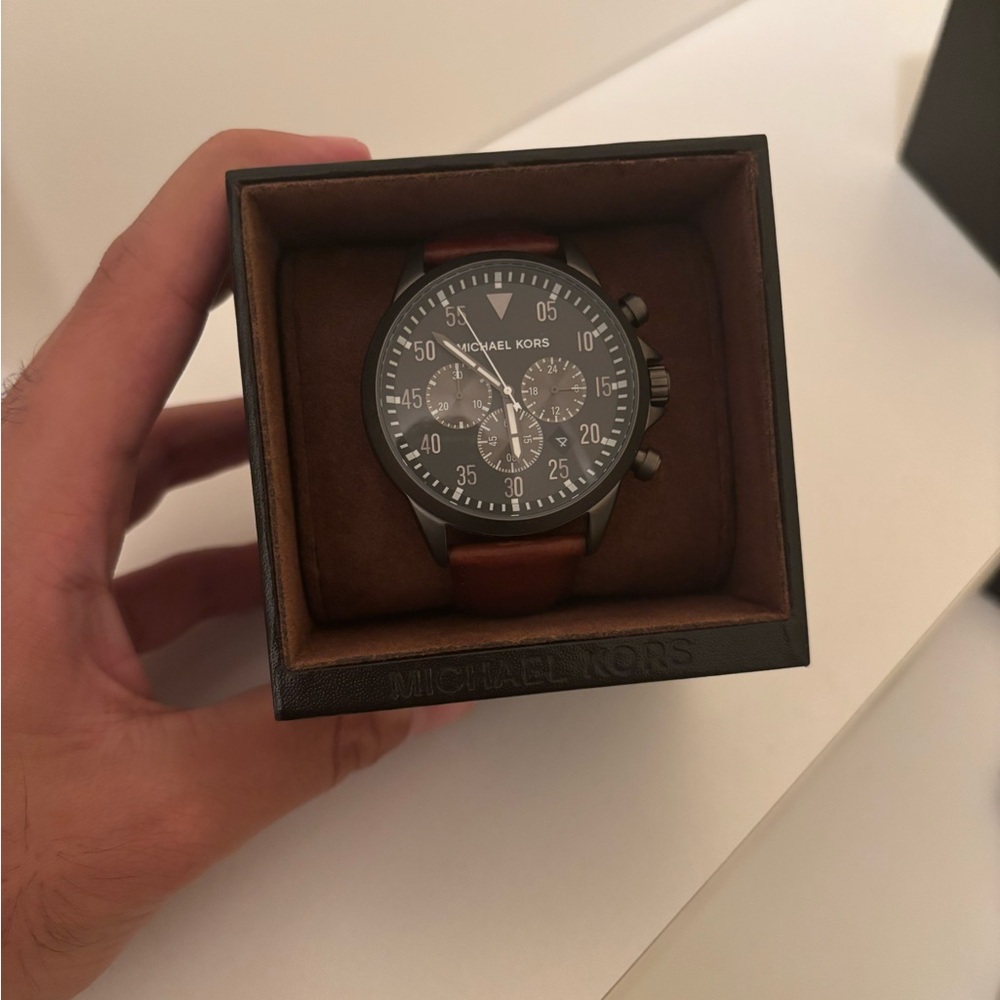 Michael Kors Black Dial Watch with Brown Strap